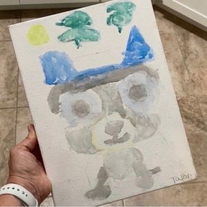 Handmade dog painting Frenchie Boston Terrier signed by artist who is a child